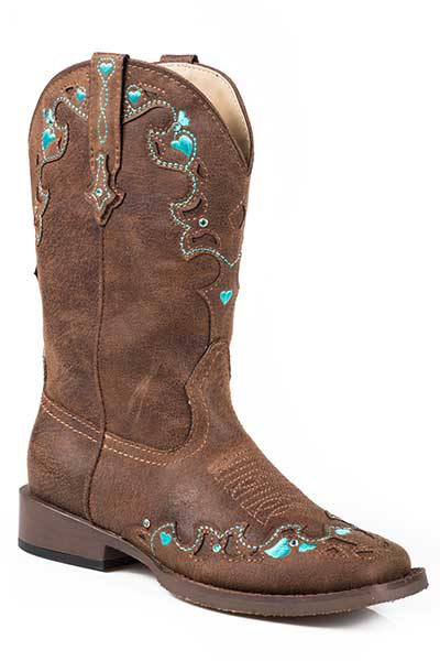 Roper Childrens Girls Hearts Square Toe Boots Style 09-018-1901-0997 Girls Boots from Roper