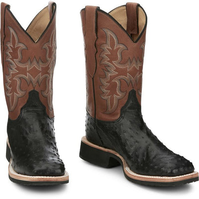 Justin Mens Ostrich Square Toe Western Boots Style AQ8530 Mens Boots from JUSTIN BOOT COMPANY