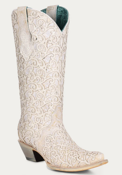 Corral Ladies White Glitter Inlay Boots Style C4050 Ladies Boots from Corral Boots