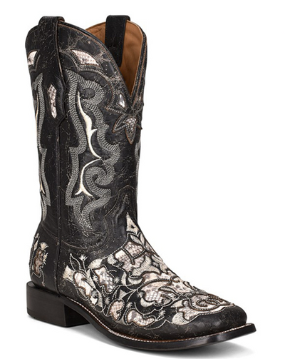 CORRAL MENS EXOTIC PYTHON SKIN INLAY SQUARE TOE WESTERN BOOTS STYLE A4175 Mens Boots from Corral Boots