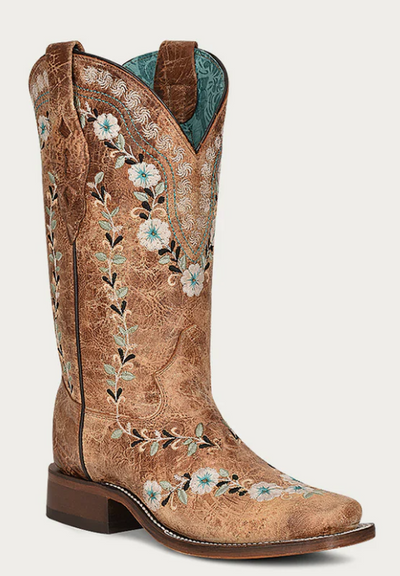 CORRAL LADIES FLORAL EMBROIDERY SQUARE TOE GLOW IN THE DARK BOOTS STYLE A4398 Ladies Boots from Corral Boots