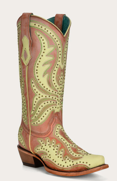 CORRAL LIME GREEN OVERLAY SNIP TOE BOOTS STYLE C3971 Ladies Boots from Corral Boots