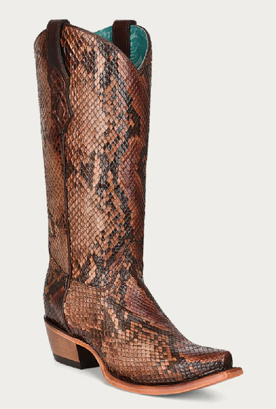 CORRAL BROWN FULL PYTHON SNIP TOE BOOTS STYLE C3996 Ladies Boots from Corral Boots