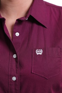 Cinch Ladies Womans Solid Burgandy Button-Down Western Shirt Style MSW9164030 Ladies Shirts from Cinch