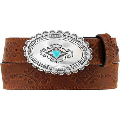 MF Western Justin Womens Navajo Heart USA Leather Belt Aged Bark Style C21369 Ladies Accessories from MF Western