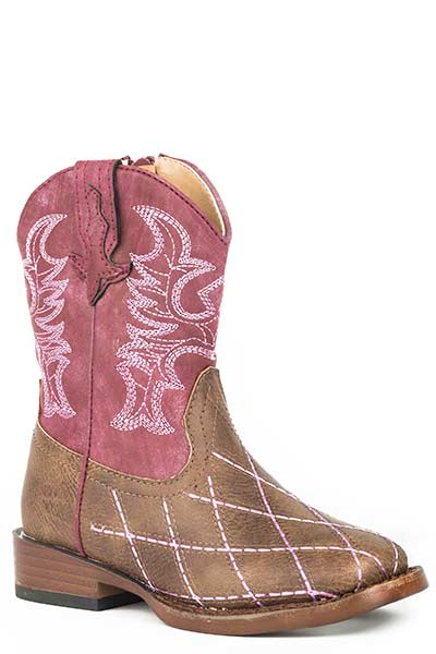 Roper Cross Cut Toddlers Brown Faux Leather Cowboy Boots Style 09-017-1900-0081 Girls Boots from Roper