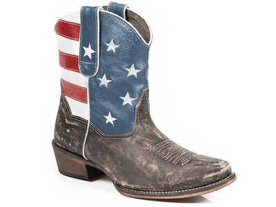 Roper Womens American Beauty Shorty USA Flag Cowgirl Boots Style 09-021-0977-0102 Ladies Boots from Roper