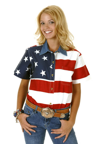 Roper Stars and Stripes Women's American Flag Short Sleeve Shirt Style 03-051-0185-0101 Ladies Shirts from Roper