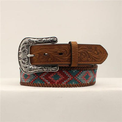 MF Western Ariat Designed Fabric Brown Laced Edges Ladies Multi Color Belt Style A1530497 Ladies Belts from MF Western
