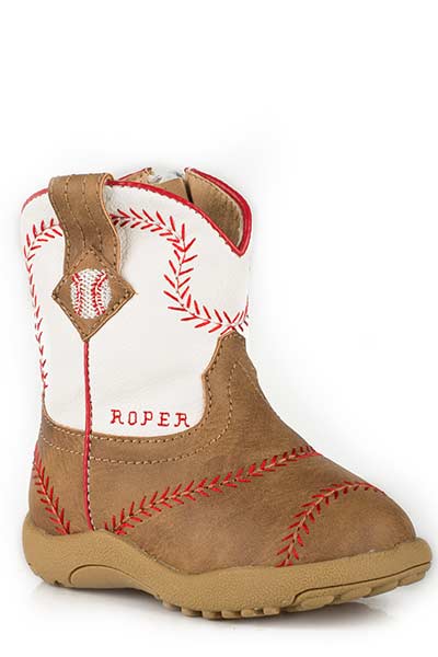 Roper Cowbabies Baseball Infants Boys Tan Faux Leather Cowboy Boots Style 09-016-1902-0083 Boys Boots from Roper