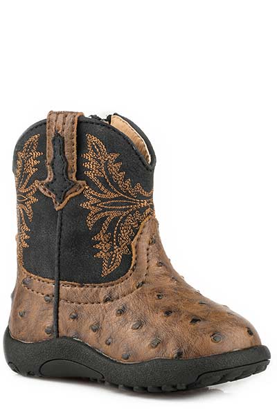 Roper Jed Boys Infants Brown Faux Leather Ostrich Cowboy Boots Style 09-016-1224-2003 Boys Boots from Roper