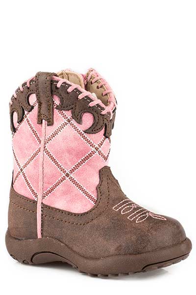Roper Diamond Girls Infants Pink Faux Leather Lacy Cowboy Boots style 09-016-1902-2000 Girls Boots from Roper