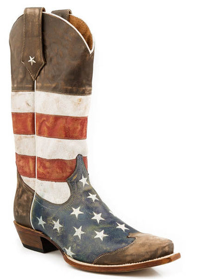 Roper Mens Distressed American Flag Snip Toe Boots Style 09-020-7001-0101-BR Mens Boots from Roper