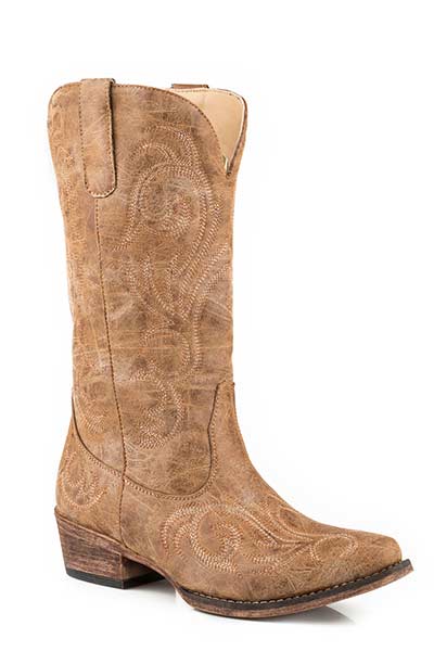 Roper Riley Womens Tan Faux Leather Cowboy Boots Style 09-021-1566-2024 Ladies Boots from Roper