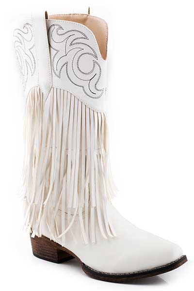 Roper White Ladies Snip Toe Fringe Boot Style 09-021-1566-3018 Ladies Boots from Roper