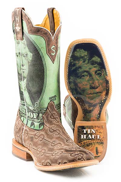 Tin Haul Mens Duece Take The Money And Run Cowboy Boots Square Toe Style 14-020-0007-0350 Mens Boots from Tin Haul