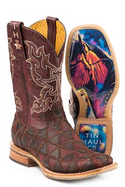 Tin Haul Ladies A Cute Angle Colorful Horse Sole STYLE 14-021-0007-1361 Ladies Boots from Tin Haul