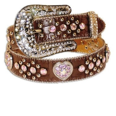 MF Western Girls Gator Print Brown Belt with Heart Concho and Rhinestones Style N4425202 Girls Belts from MF Western