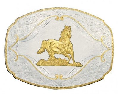 Montana Silversmith Ladies Gold Flourish Western Belt Buckle with Galloping Horse Style 2920-463 Ladies Accessories from Montana Silversmith
