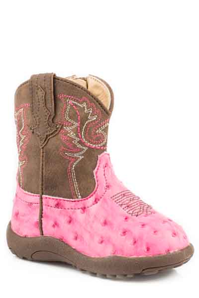 Roper Annabelle Newborn Pink Faux Leather Ostrich Boots Style 09-016-1900-1522 Girls Boots from Roper