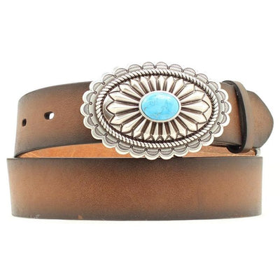 MF Western Ariat Brown Plain Leather With Turquoise Accent Buckle Womens Belts Style A1512002 Ladies Belts from MF Western