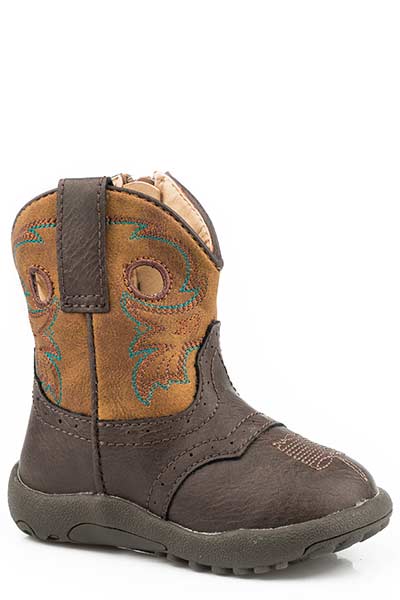 Roper Infants Boys Dark Brown Faux Leather Daniel Cowboy Boots Style 09-016-1224-2210 Boys Boots from Roper