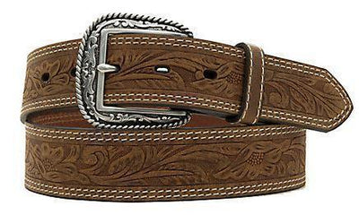 MF Western Ariat Brown Tooled Double Stitched Mens Belt A1012402 MENS ACCESSORIES from MF Western
