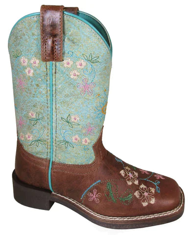 Smoky Mountain Children Girls Wildflower Brown Turq Leather Cowboy Boots Style 3023C Girls Boots from Smoky Mountain Boots