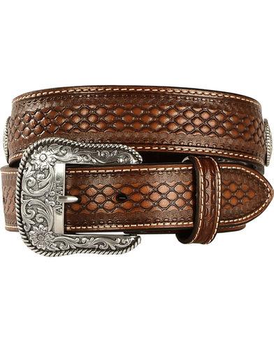 MF Western Ariat Mens Brown Basket Weave Leather Belt Style A1013248 MENS ACCESSORIES from MF Western