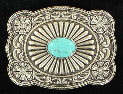 MF Western Ladies Silver Turquoise Rectangular Scalloped Belt Buckle Style 37974 Ladies Accessories from MF Western