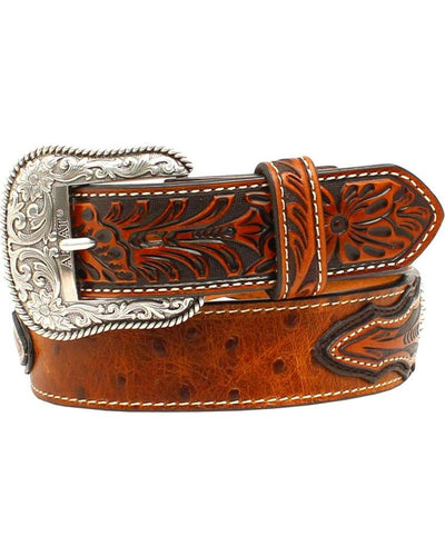 MF Western Ariat Mens Brown Ostrich Print Leather Belt Style A1024402 MENS ACCESSORIES from MF Western
