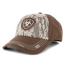 MF Western Ariat Womens Brown with Cream Lace Embroidered Logo Cap Style 1514802 Ladies Hats from MF Western