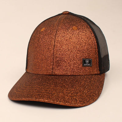 MF Western Ariat Womens Copper Glitter & Black Messy Bun Ball Cap Style A3000053216 Ladies Hats from MF Western