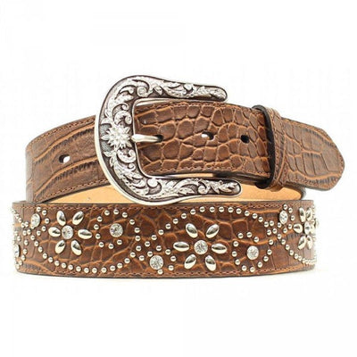 MF Western Ariat Womens Croc Print Studs Crystals Brown Leather Belt Style A1510602 Ladies Belts from MF Western