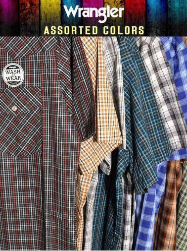 Wrangler Mens Assorted Western Short Sleeve Plaid Shirt Style 76204PP Mens Shirts from Wrangler