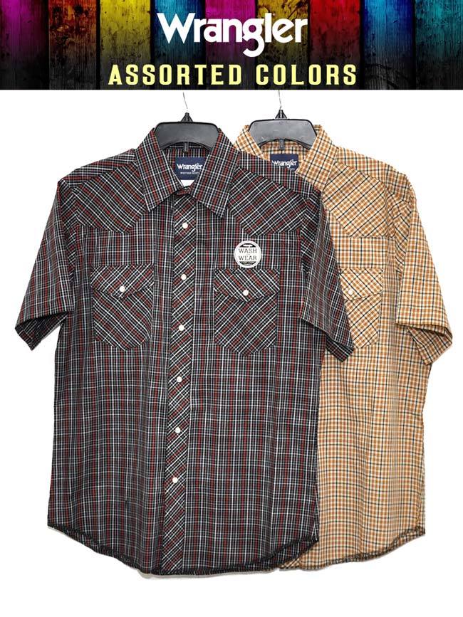 Wrangler Assorted Mens Western Short Sleeve Plaid Shirt Style 76204PP