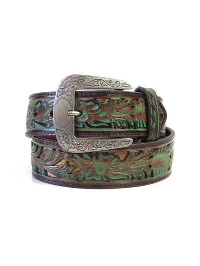 MF Western Ariat Ladies Patina Floral Embossed Brown Leather Belt Style A1528002 Ladies Belts from MF Western
