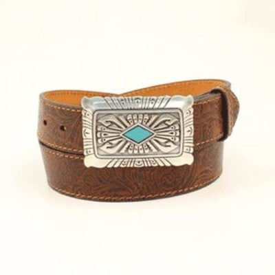 MF Western Ariat Brown Tooling Turquoise Buckle Style A1526802 Ladies Belts from MF Western