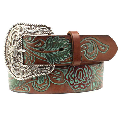MF Western Ariat Womens Scroll Turquoise Roses Western Belt Style 8408 Ladies Belts from MF Western