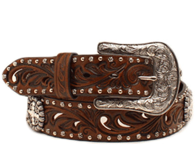MF Western Ariat Womens Brown Belt with Crystal Conchos and Studs Style A1518602 Ladies Belts from MF Western