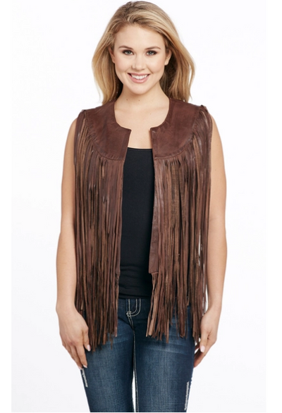 Cripple Creek Ladies Brown Leather with Fringe Vest Style LL21862 Ladies Outerwear from Sidran/Suits