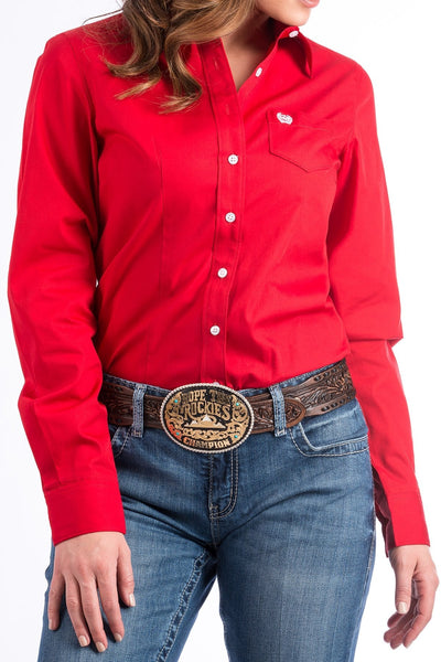 Cinch Ladies Womans Solid Red Button-Down Western Shirt Style MSW9164032 Ladies Shirts from Cinch