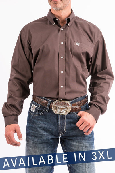 Cinch Mens Solid Brown Button Down Western Shirt Style MTW1104236 Mens Shirts from Cinch