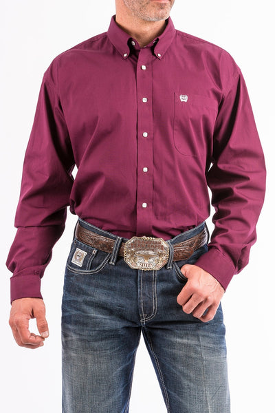 Cinch Mens Solid Burgandy Button Down Western Shirt Style MTW1104239 Mens Shirts from Cinch