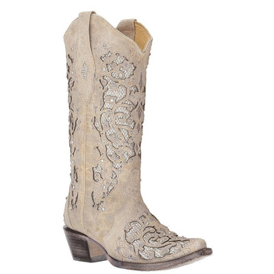Corral Ladies White Glitter Inlay and Crystals Style A3322 Ladies Boots from Corral Boots