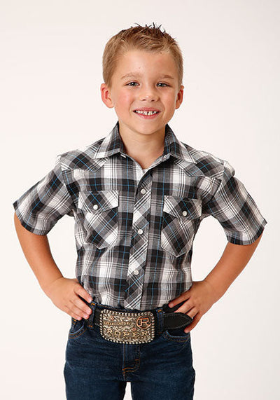 Roper Boys Black Plaid Short Sleeve Style 01-031-0101-0580- Premium Boys Shirts from Roper Shop now at HAYLOFT WESTERN WEARfor Cowboy Boots, Cowboy Hats and Western Apparel