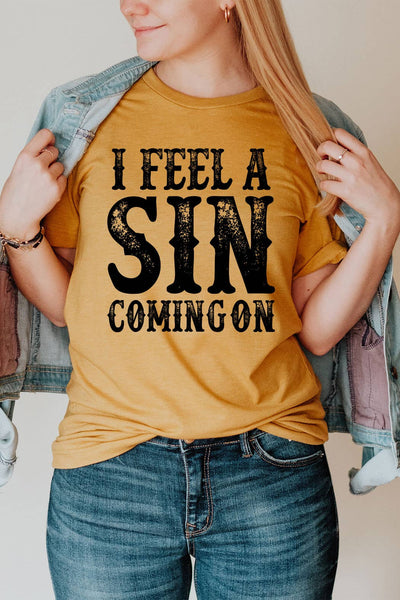 I Feel A Sin Coming On Basic Graphic Tee Ladies Shirts from Kissed Apparel
