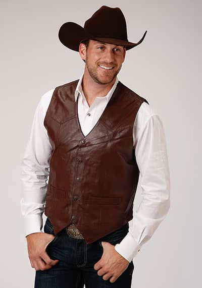 Roper Mens Leather Vest Style  02-075-0520-0501- Premium Mens Outerwear from Roper Shop now at HAYLOFT WESTERN WEARfor Cowboy Boots, Cowboy Hats and Western Apparel