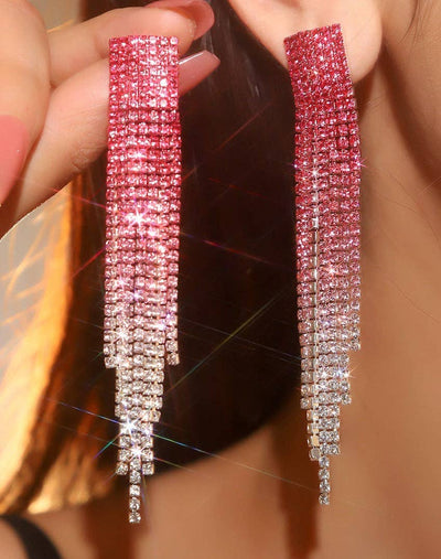 Rhinestone Long Tassel Earrings Ladies Jewelry from WoodWristCo