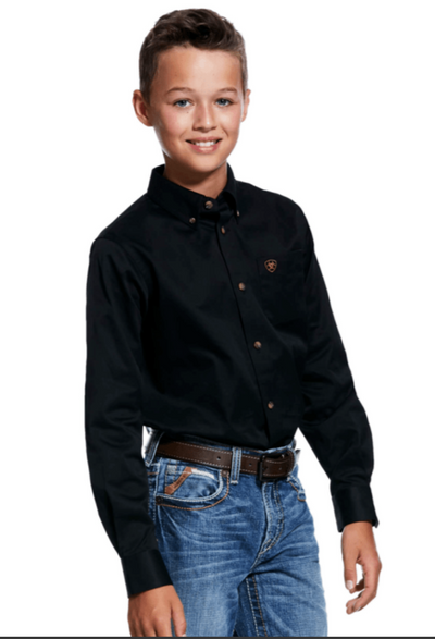 ARIAT BLACK SOLID TWILL CLASSIC FIT KIDS BOYS SHIRT STYLE 10030161- Premium Boys Shirts from Ariat Shop now at HAYLOFT WESTERN WEARfor Cowboy Boots, Cowboy Hats and Western Apparel